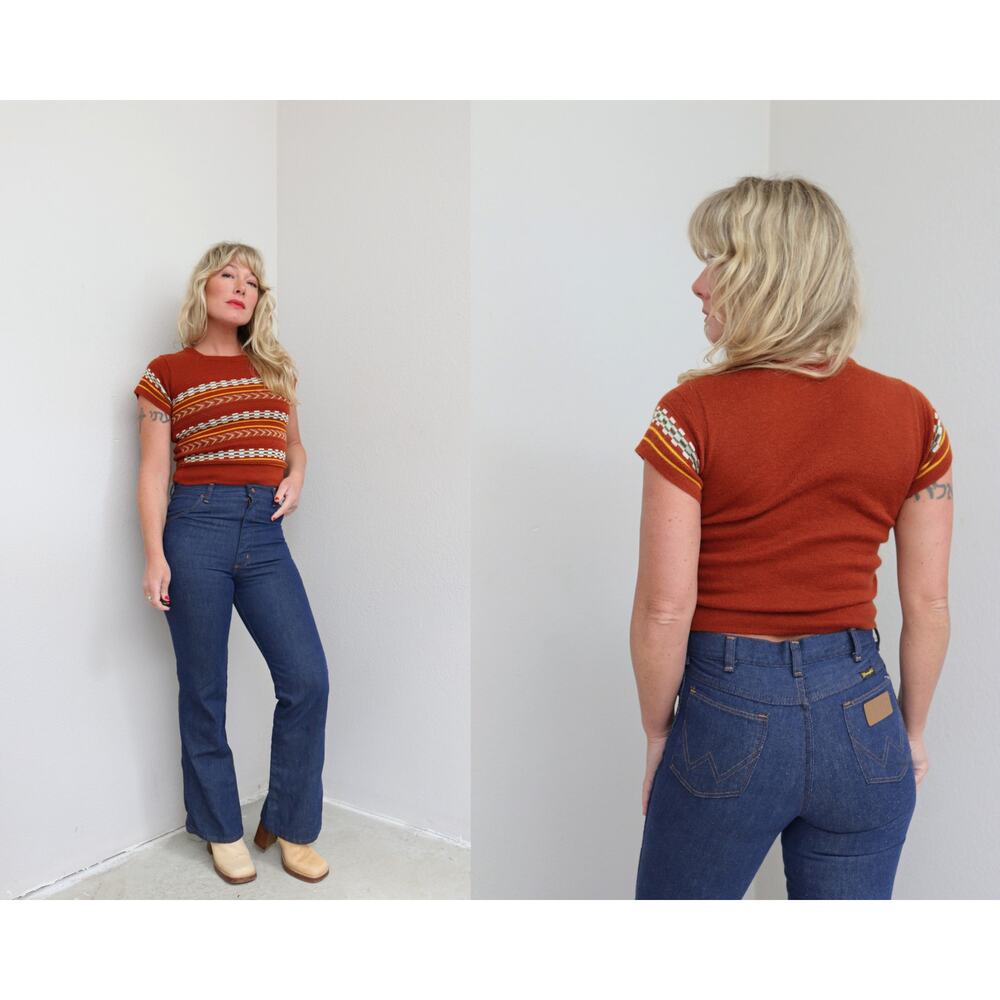 1970's Vintage Dark Wash Flare Wrangler Western Jeans ~ XXS XS ~ 28" Waist